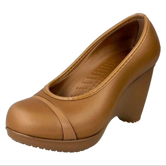 CROCS Shoes - Crocs Wedge Heel Shoes 'Lena' Bronze size 7